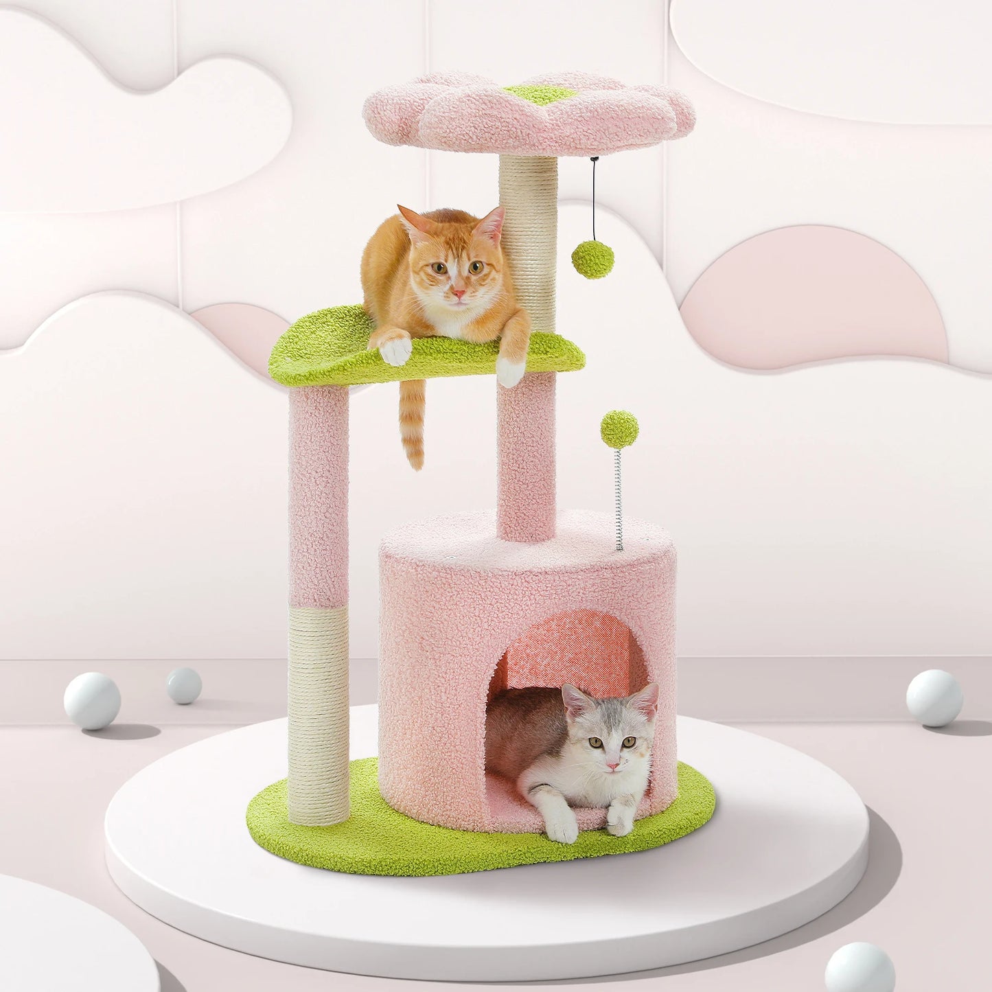 Flower Cat Tree with Natural Sisal Scratching Post, Cozy Cat Condo, Top Perch, Small Cat Tower for Small Indoor Cats, Pet Toys