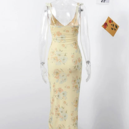 Women's Summer Flower Print Backless Sleeveless Dress Polyester