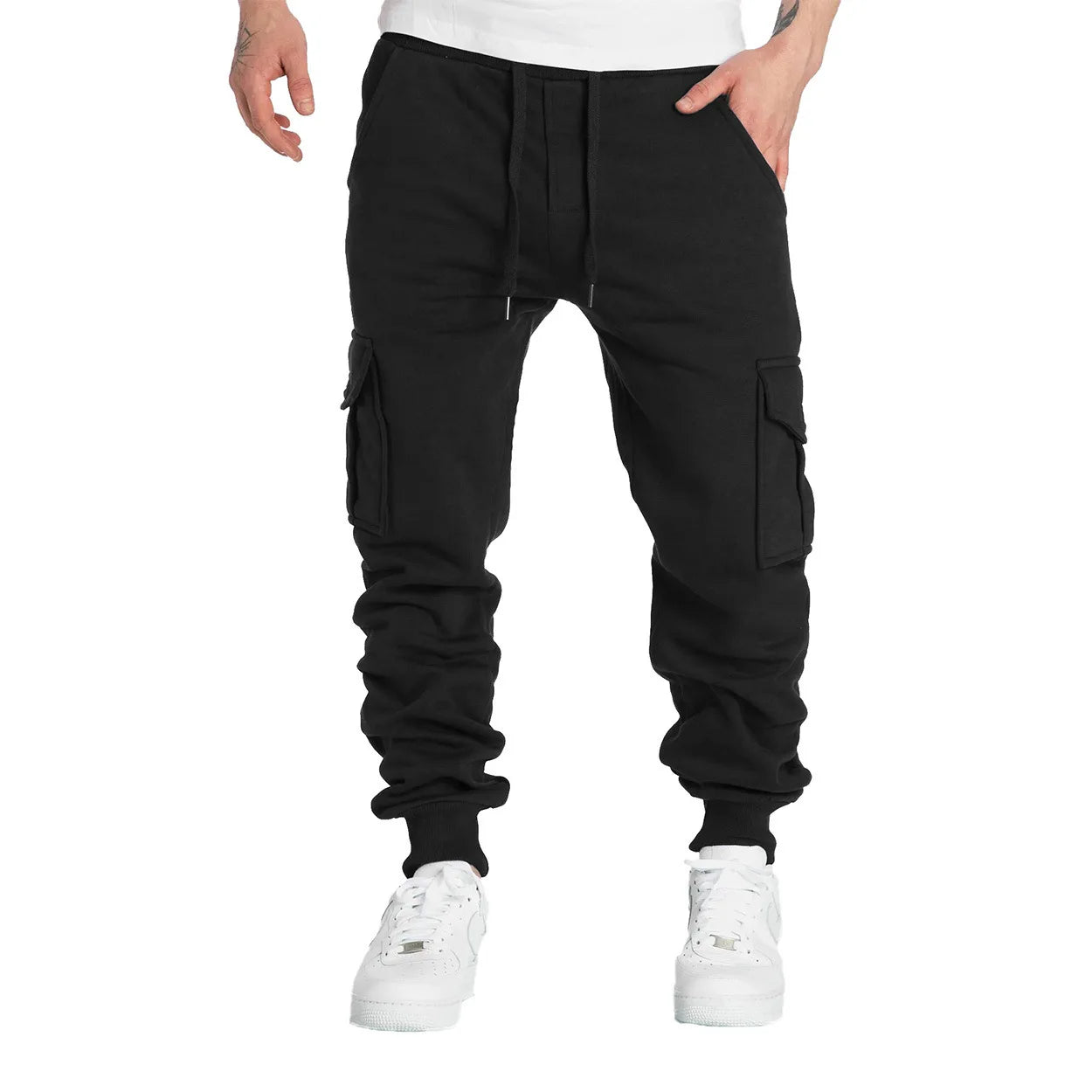 Men's Casual Cargo Sweatpants With Pockets, Drawstring Waist, Polyester, S-2XL