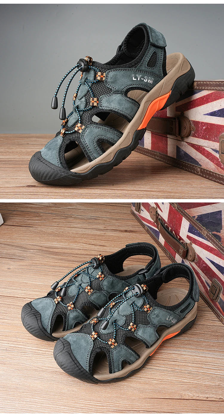 Blue Retro Leather Sandals Men Plus Size 48 Platform Sandals for Man High-quality Summer Men Shoes Comfortable Beach Sandals Man