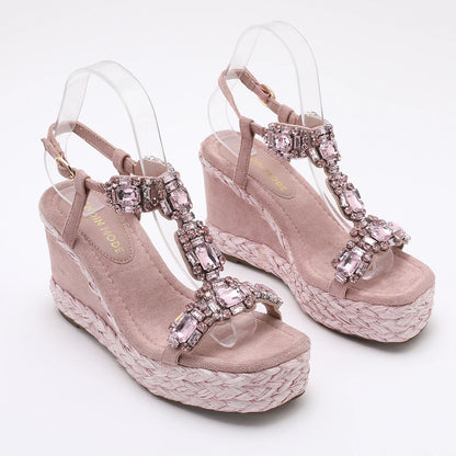 Velvet High Wedge Sandals 10cm Heel For Women Casual