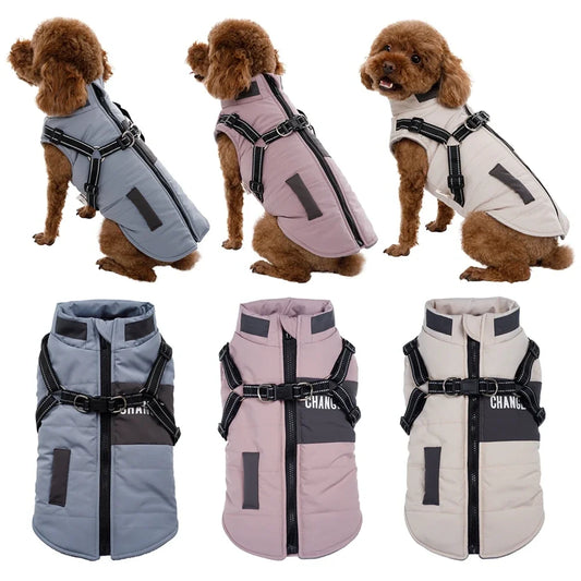 Dog Windbreaker Vest Warm Dog Clothes with Leash Attachment