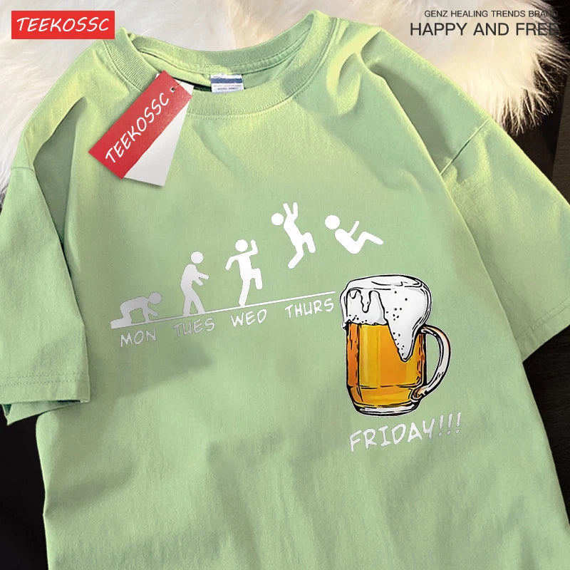 Friday Got Beer Freedom Fun Men Women Tshirt Harajuku Loose T Shirts Oversized Summer Short Sleeve Cotton Crewneck Casual Tshirt