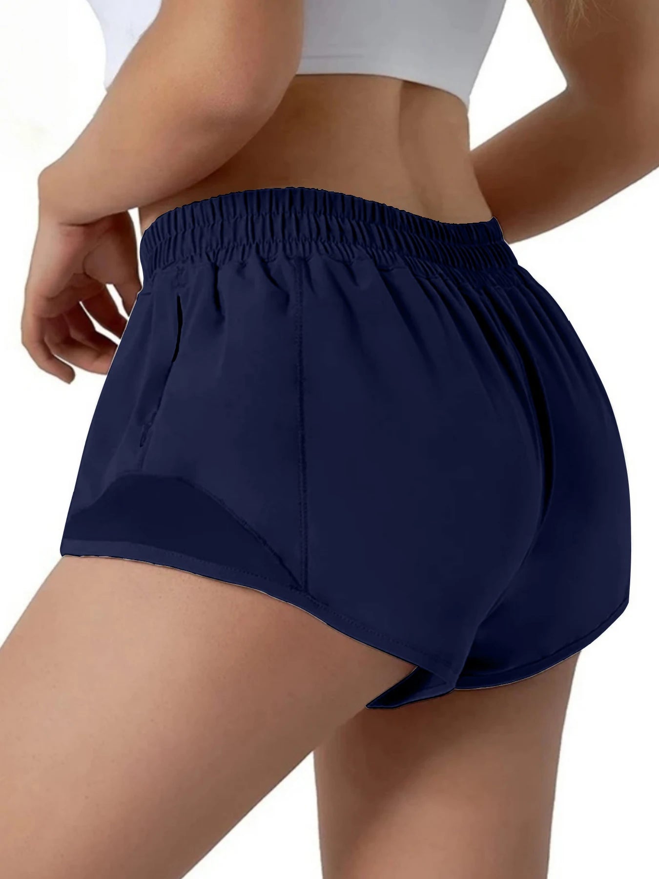 Quick drying sports shorts with lined zipper pockets, women's high waisted running shorts