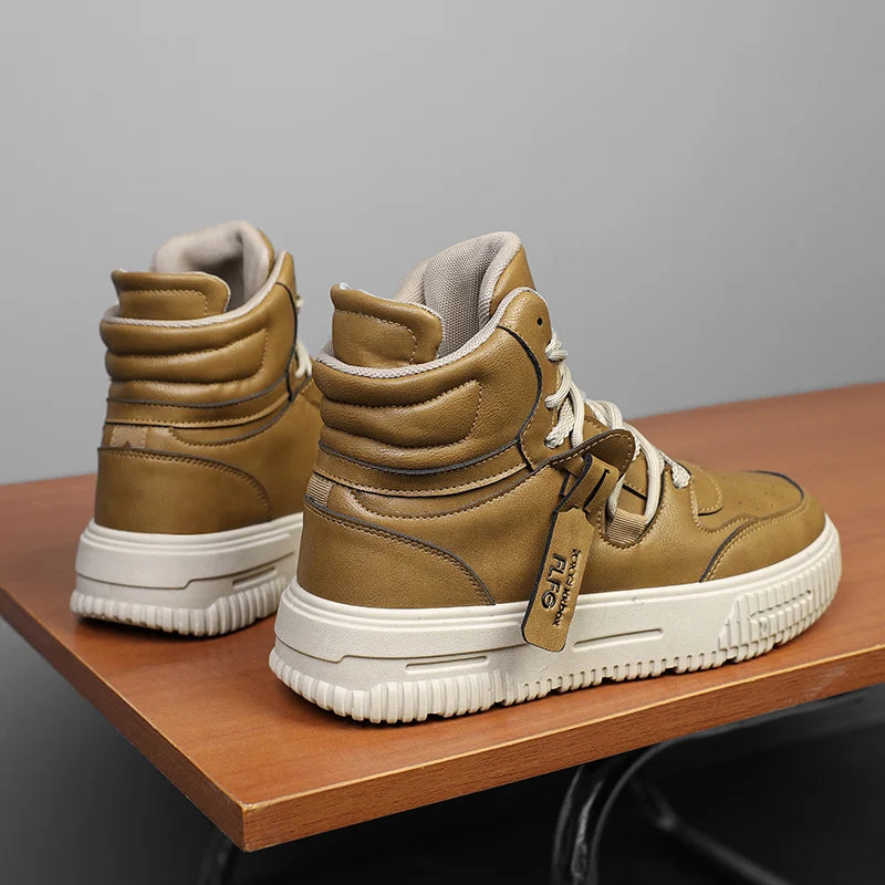 Leather Ankle Boots For Men Lace Up Non Slip Sole Winter Boots