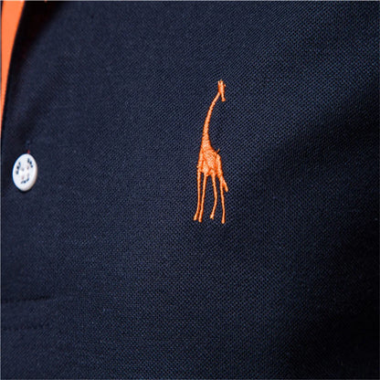 Men's Polo Shirt Embroidered Giraffe Cotton Blend Short Sleeve