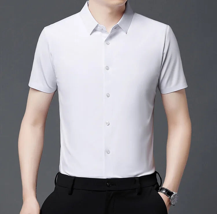 Men's Ultra Stretch Short Sleeve Shirt Business Casual  Breathable Stretchable Abrasion-Resistant Solid Color Short Sleeve Shirt