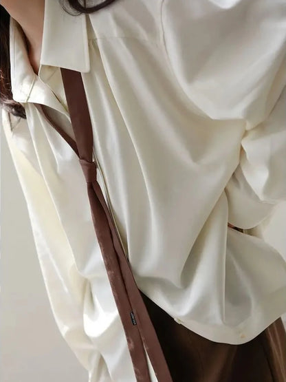 Women Oversize Long Sleeve Button Up Broadcloth Shirt Korean Style