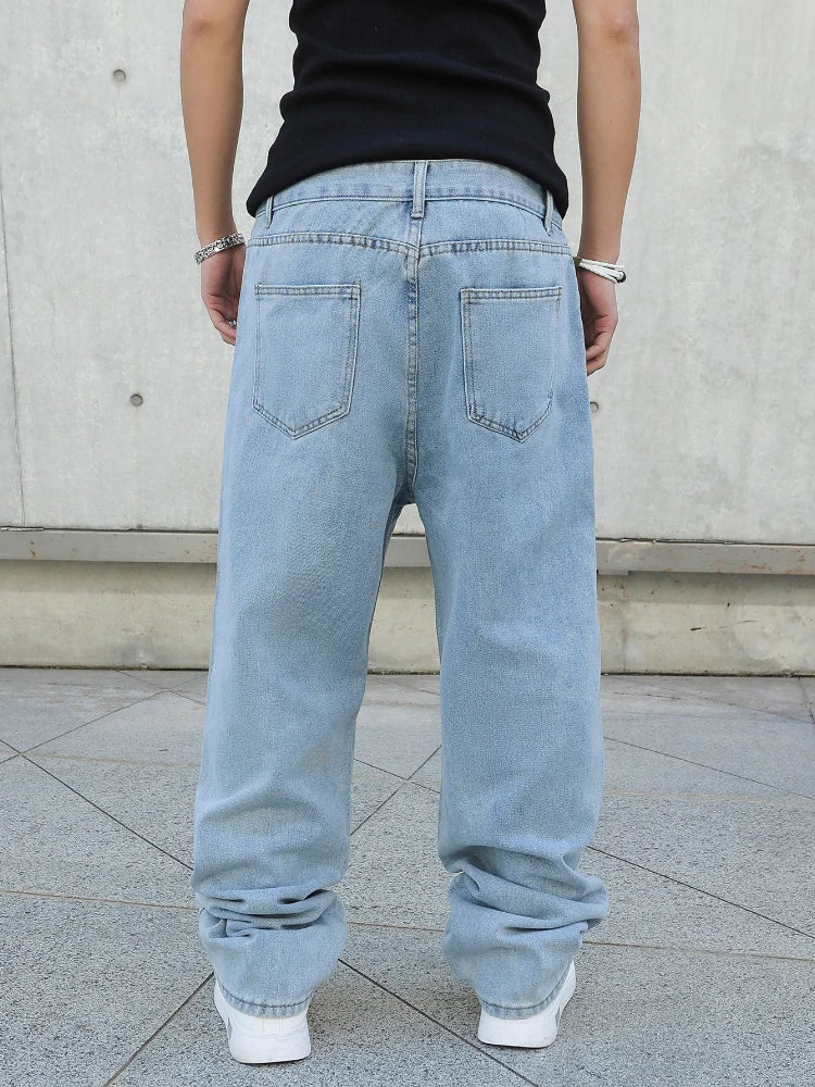 Men's Denim Baggy Jeans Loose Straight Wide Leg Trousers