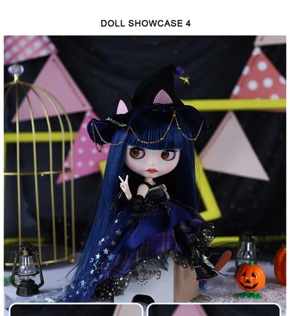 1/6 Scale Jointed Doll Body, 30 cm, White Skin, Blue Hair, ABS Material