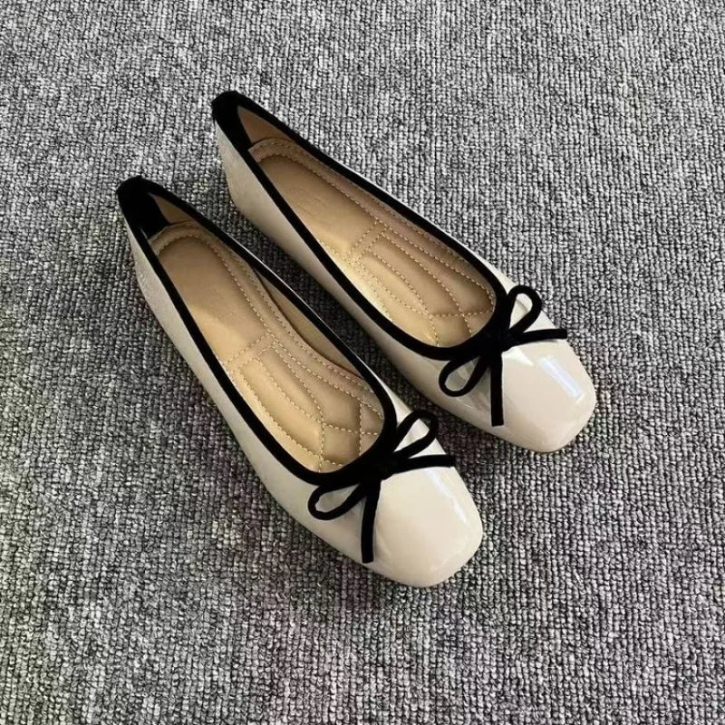 2025Spring and Autumn New Bowknot Shallow Soft-soled Women’s Loafers, French-style Versatile Square-toe Flats, Flat Ballet Shoes