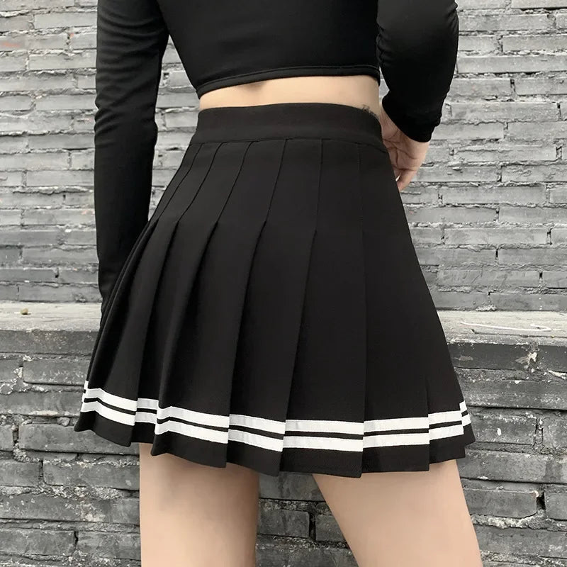 Fashion Korean Style Patchwork Skirt Harajuku Black Pleated Skirts Gothic Streetwear High Waist Mini Skirt Women Punk Skirt