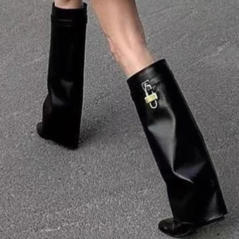 2026Women's Sexy Over-the-Knee Biker Boots Wedge Heels Casual Designer Brand Lined Plush Women's Warm Gothic Over-the-Knee Boots