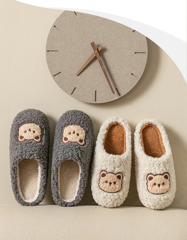 TZLDN Fashion Men's Slippers Winter Warm Cartoon Bear Lovely Indoor Soft Sole Non-slip Dormitory Causal Home Plush Shoes Couple