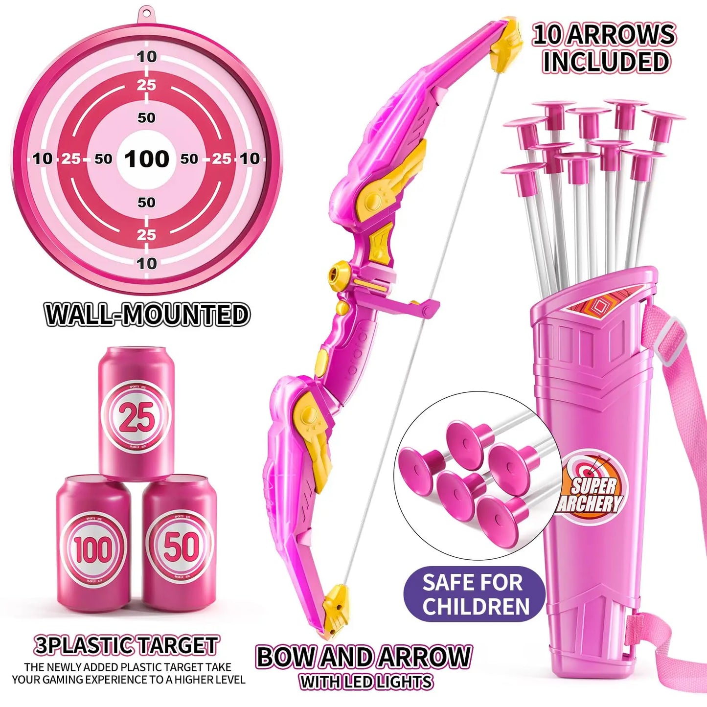 Children's Bow and Arrow Set Archery Toy Set Indoor and Outdoor Toys for Boys and Girls Amusement Equipment Ideal Gift Toys for