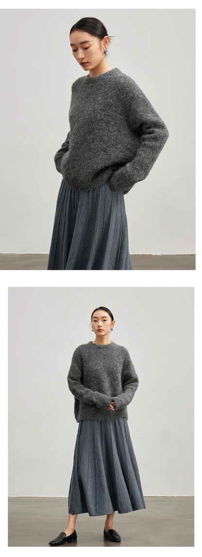 Alpaca Knit Pullover Sweater For Women, Loose Fit, Camel, Beige