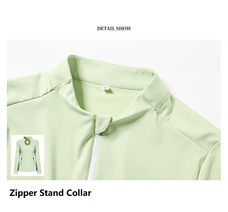 2025 New Golf Shirt Women Long Sleeve Zipper Collar T-Shirt Ladies Slim Pleated Golf Tops Breathable Casual Tennis Sportswear