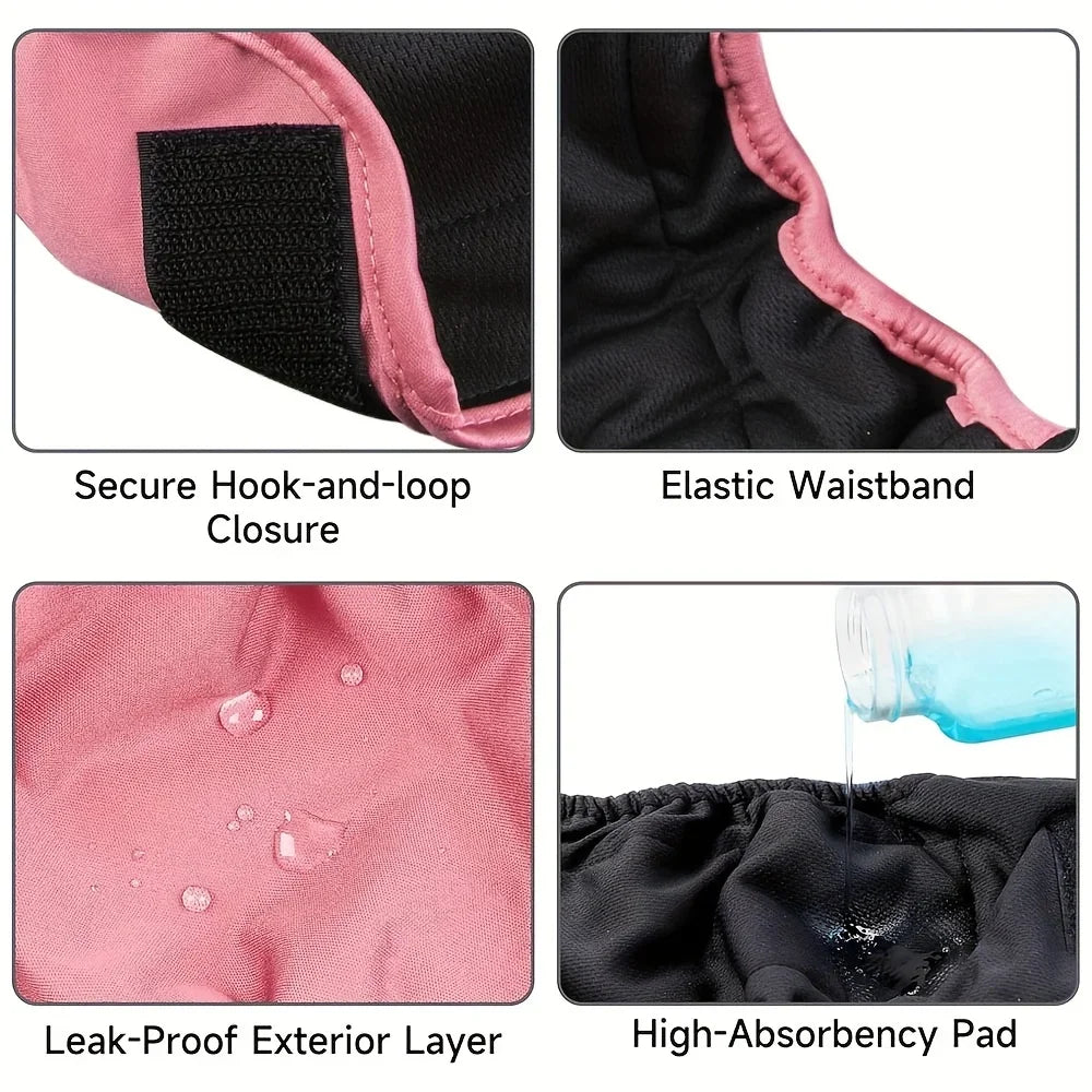 Soft Pet Washable Reusable Dog Period Heat Pants - Highly Absorbent, Adjustable Snaps for Female/Girl Dogs