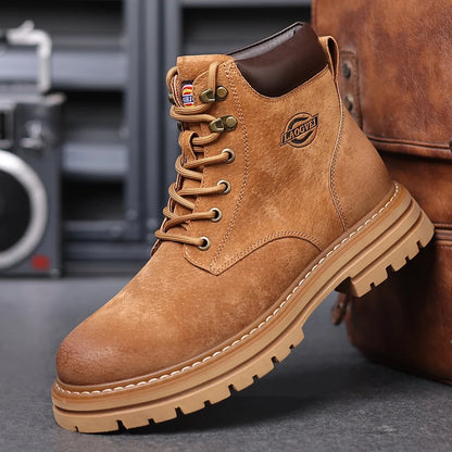 Men's Ankle Boots Outdoor Lace Up Genuine Leather Platform Boots