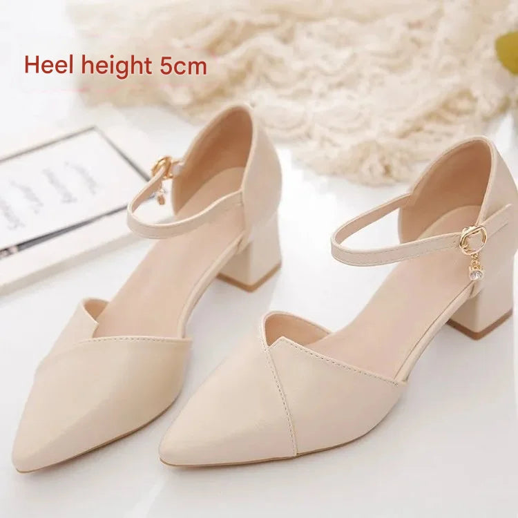 Women's Pumps With Buckle Strap, Square Heel, (3-5 cm), Rubber Outsole