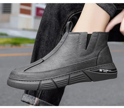 Mens Leather High Top Boots Waterproof Anti Slip Safety Motorcycle Boot