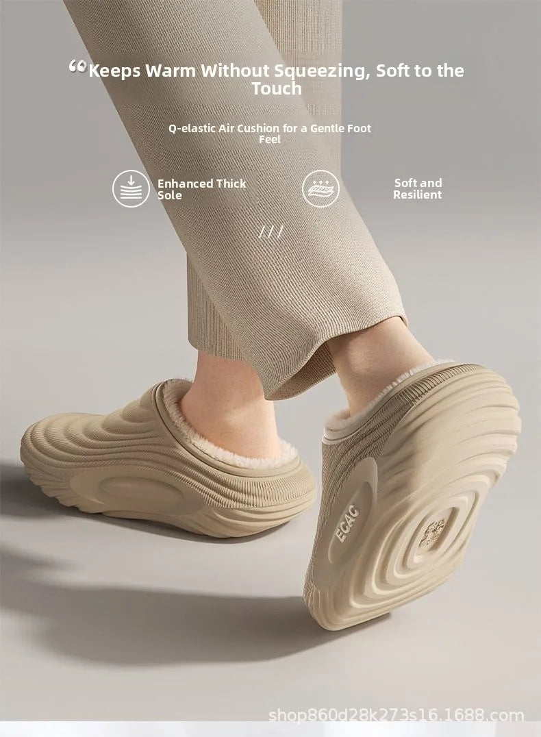 Waterproof Cotton Slippers for Men Winter Outdoor Wear EVA Indoor Home Warmth plus Fleece Medical Care Non-Slip Home Shoes