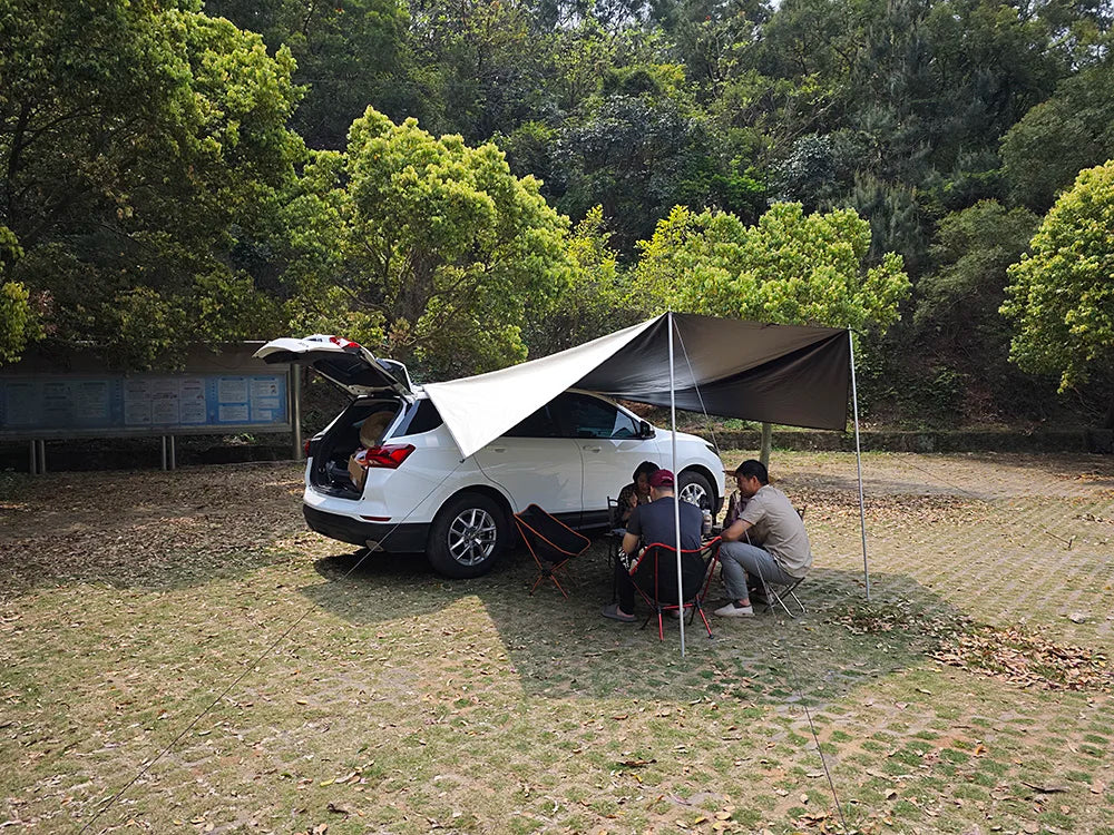 Car Side Awning With Suction Cup Anchors Black Waterproof UV Tent Shade