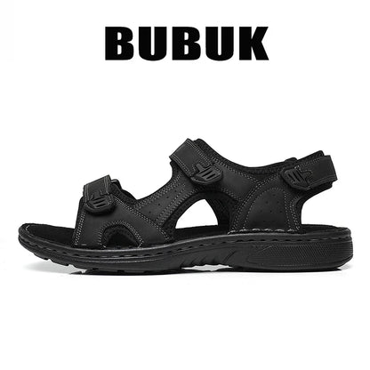 First-Layer Cowhide Men Open-Toe Sandals Non-Slip Outdoor Casual Shoes
