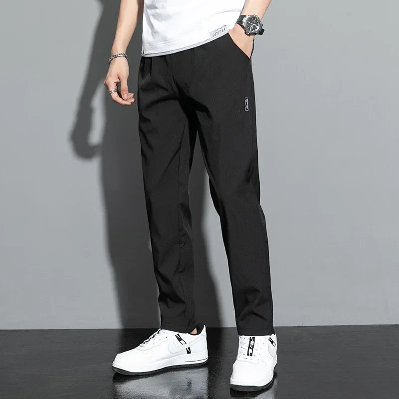 2025 Men's Slim Fit Golf Pants, Korean Style, Ice Silk Breathable Casual Sports Pants, Straight Fashion P