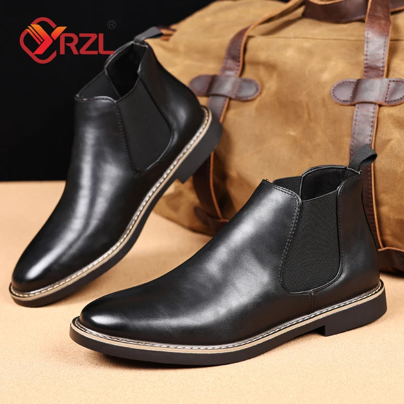 Men's Chelsea Boots PU Leather Ankle Boots EU 39 to 47 Black Brown Slip On