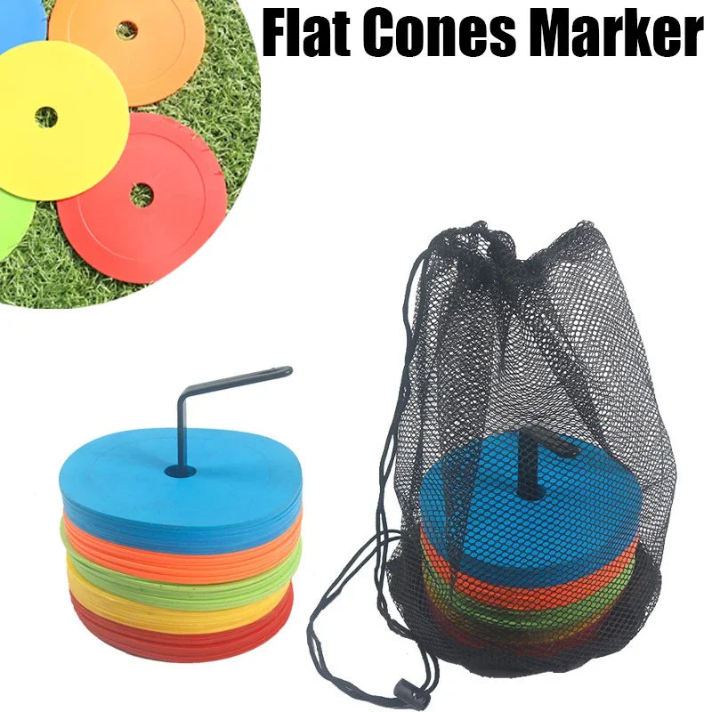 Flat Soccer Cones Marker Discs, 150mm Diameter, TPE Elastomer, Multicolor