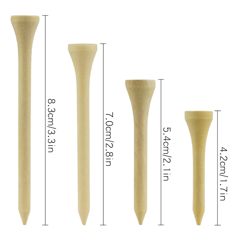 Pack 100 Pcs Golf Tees 4 Sizes Wooden Bamboo Golf Ball Holder Wholesale Golf Accessories Custom Golf Tee Practice Drop Ship