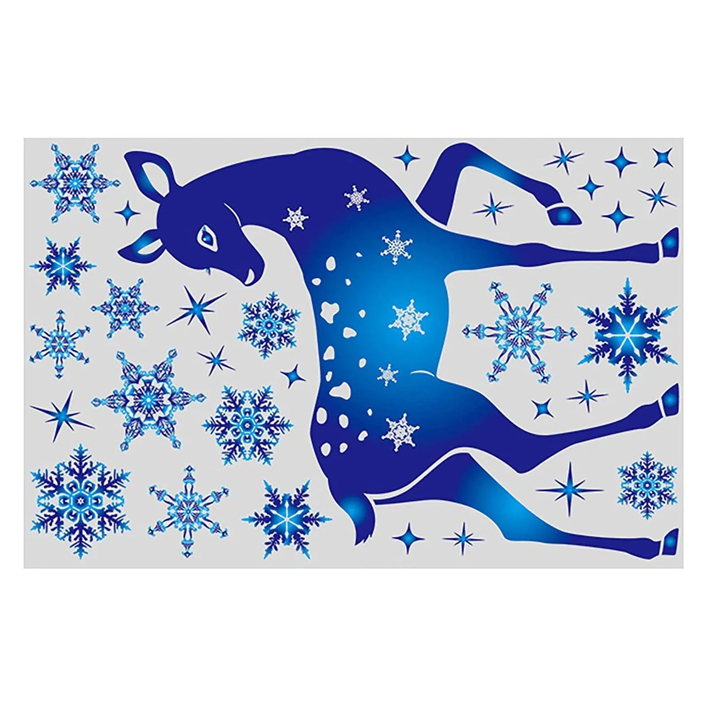 Holiday Window Clings – Blue Snowflake & Elk Christmas Static Stickers for Festive Wall & Glass Decor