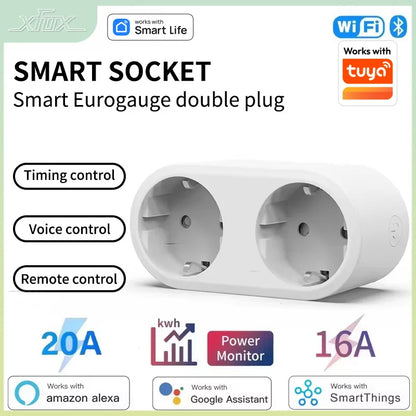 WiFi Smart Dual Plug Socket EU Plug 16A 20A Power Monitor Voice Control