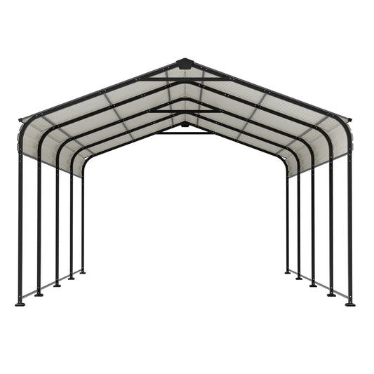 12x20 FT Heavy Duty Metal Carport, All-Weather Galvanized Steel Shelter for Cars, Trucks, Boats & SUVs in Black