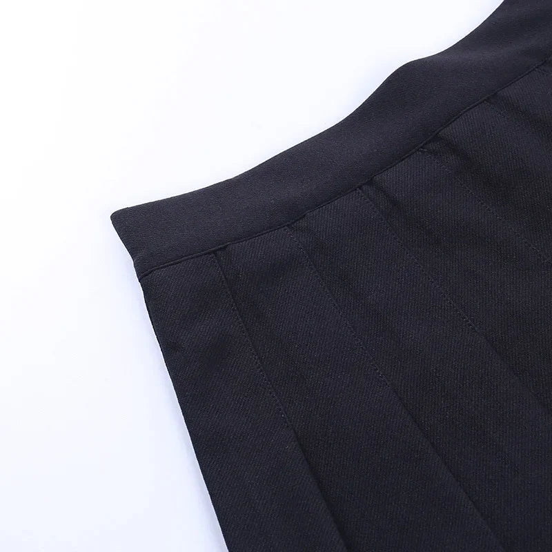 Fashion Korean Style Patchwork Skirt Harajuku Black Pleated Skirts Gothic Streetwear High Waist Mini Skirt Women Punk Skirt