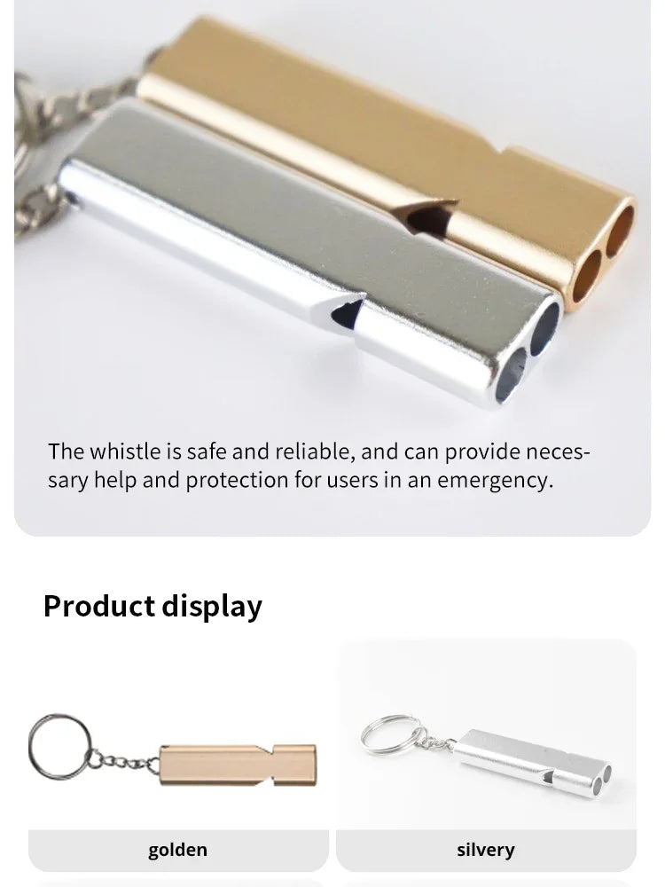 Flat Aluminum Alloy Dual Frequency Survival Whistle Double Tube Outdoor Survival Survival Whistle Equipment Equipped EDC Tool