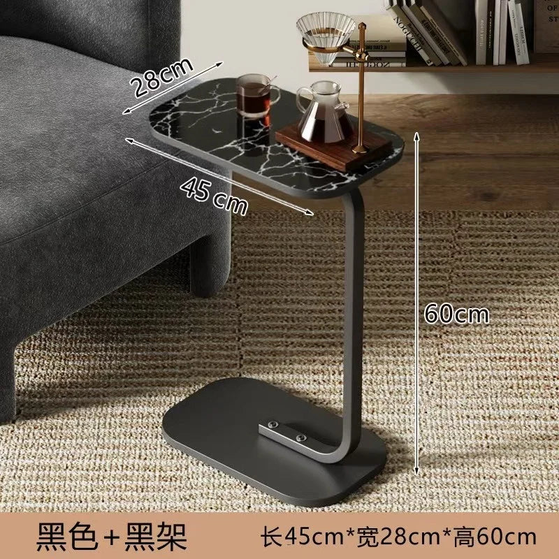 Modern Light Luxury Compact Coffee Table – C-shaped Portable Side Table for Living Room Sofa