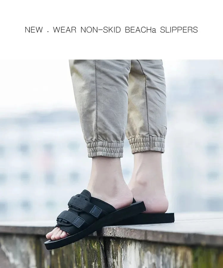 High Quality Outdoor Men Slippers Hook&Loop Canvas Casual Couple Shoes Slip-on Beach Slippers Sandals Women Shoes Flip Flops