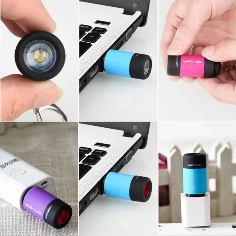 LED Micro Pocket Flashlight USB Rechargeable Keychain Waterproof