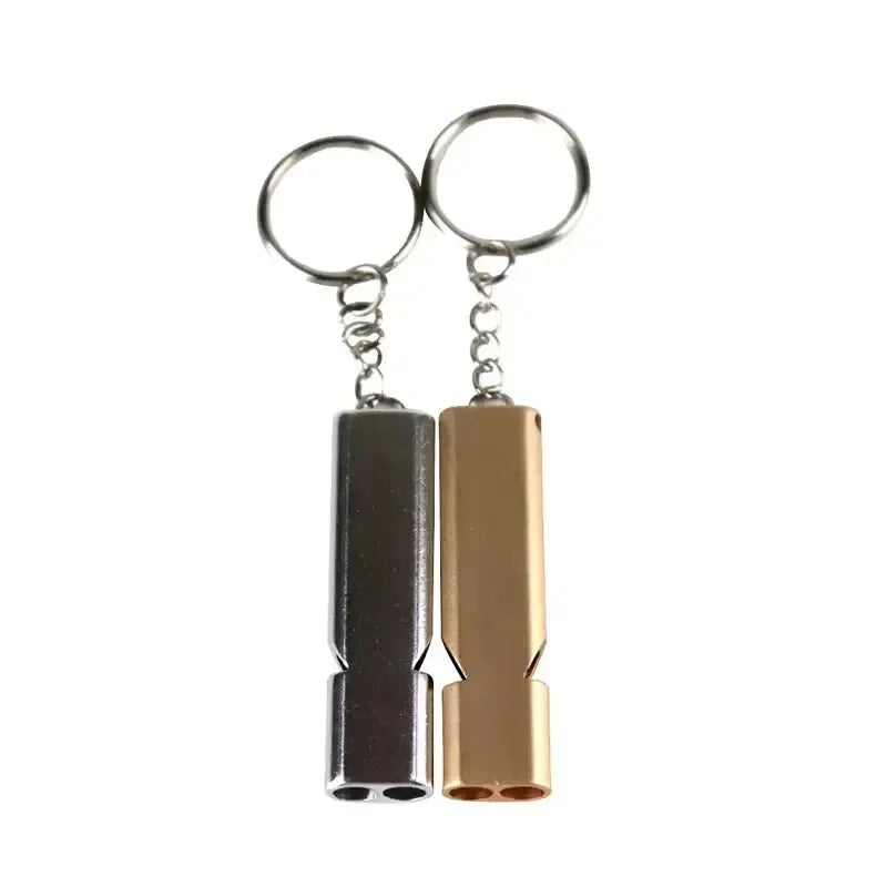 Flat Aluminum Alloy Dual Frequency Survival Whistle Double Tube Outdoor Survival Survival Whistle Equipment Equipped EDC Tool