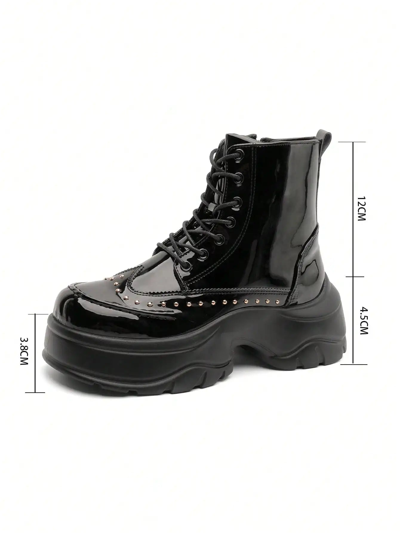 Mid-Calf Leather Motorcycle Boots With Rivet And Lace-Up 4.5 cm Thick Sole