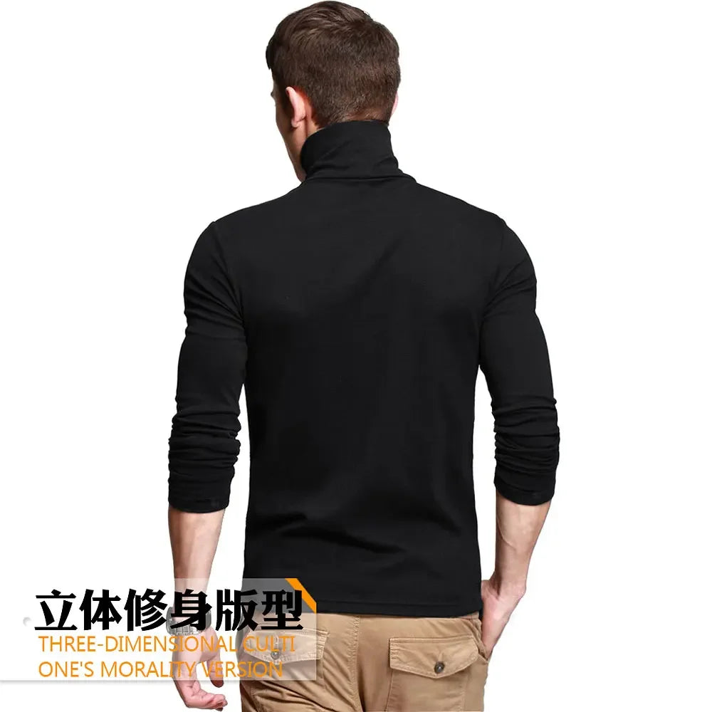 New Men Fashion T Shirt Tees Slim Tops Male Stretch T-shirt Turtleneck Long Sleeve Tee Shirts High Collar Men's Tees