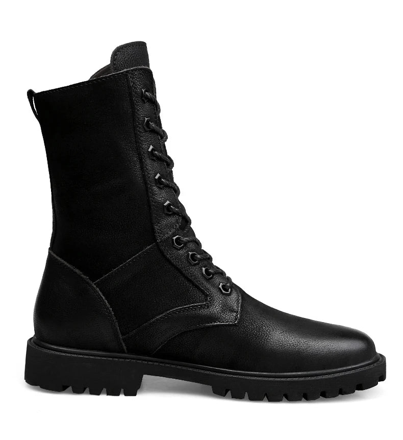 Men's Leather Motorcycle Boots Mid-Calf With Plush Lining