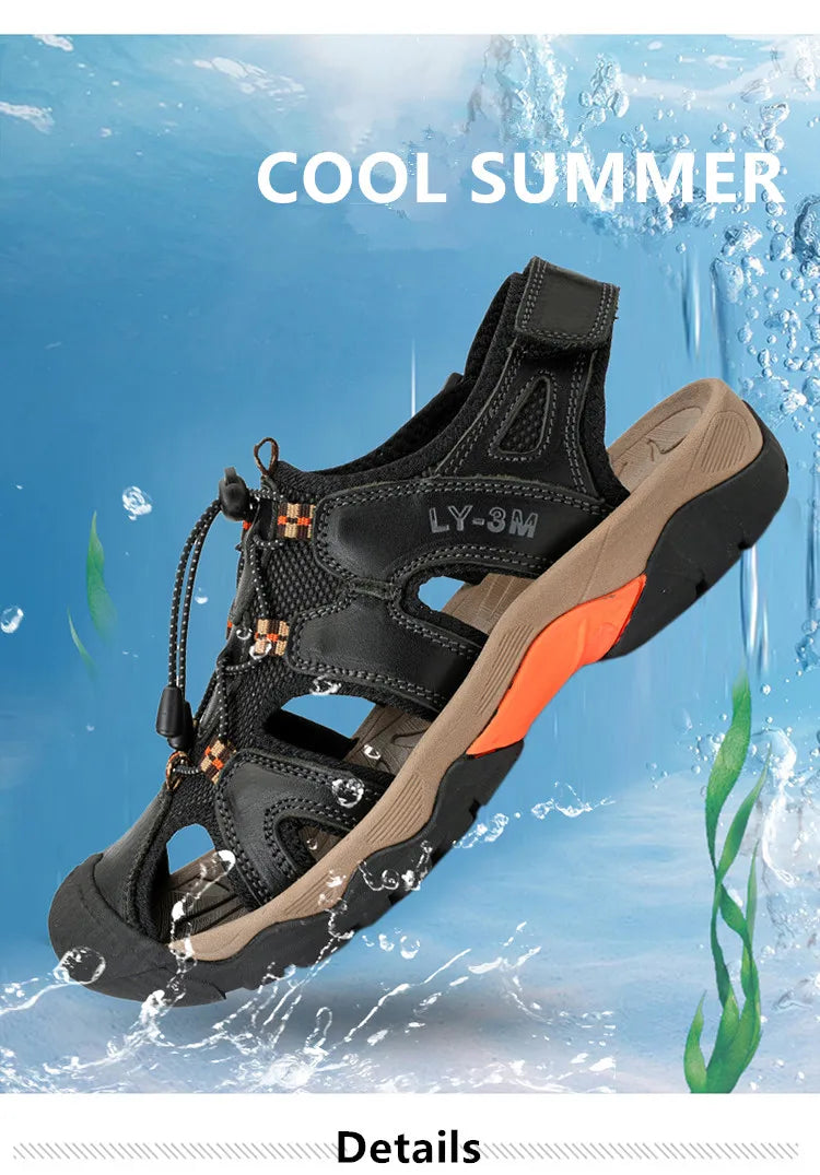 Blue Retro Leather Sandals Men Plus Size 48 Platform Sandals for Man High-quality Summer Men Shoes Comfortable Beach Sandals Man