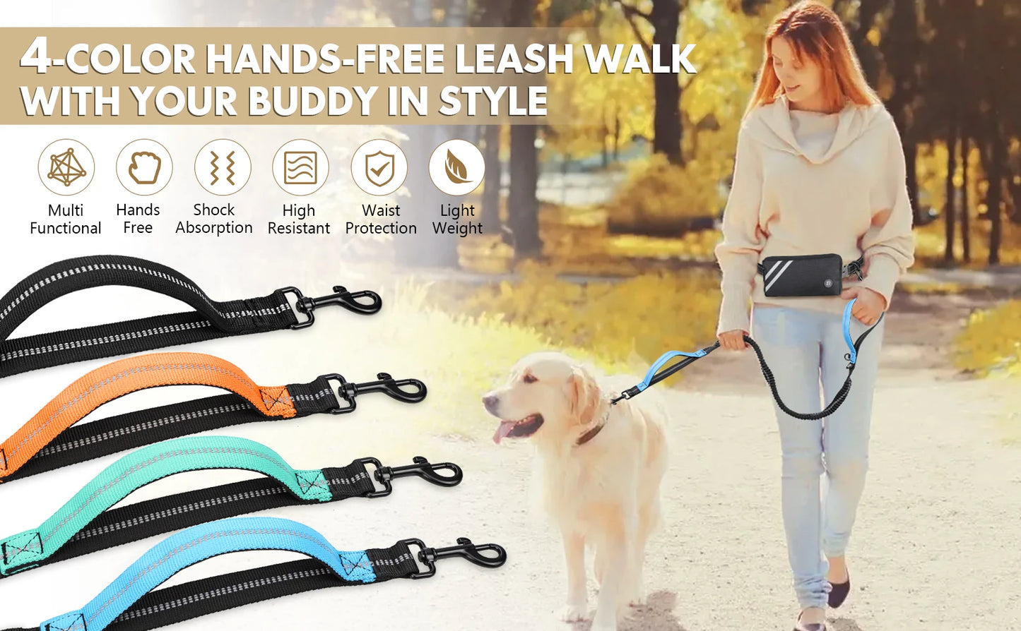 Hands Free Dog Leash with Zipper Pouch, Dual Padded Handles and Durable Bungee for Walking, Jogging and Running Your Dog