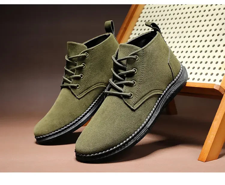 High Top Casual Board Shoes Men's Lace Up Suede Black Flat Bottom Short Boots Men's Chelsea Boots High-quality Brand Denim Boots