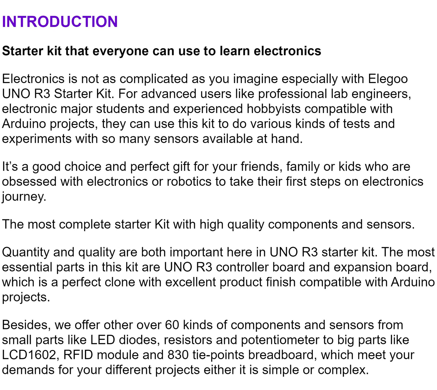 UNO R3 Project Most Complete Starter Kit with Tutorial Compatible with Arduino IDE (63 Items) DIY Electronic Kit