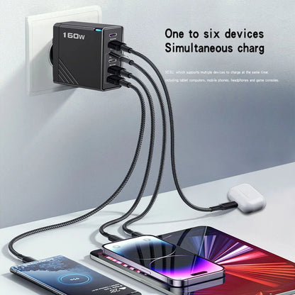 6-Port USB Type-C Fast Charger 160W With EU US UK Plugs
