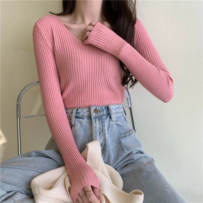 Casual Long Sleeve Knitted Pullover 2026 Autumn Winter Women Sweaters Femme Basic Solid Jersey Tops Fashion Clothes